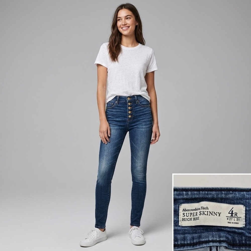 Abercrombie & Fitch Super Skinny Jeans Women Size 4R Blue High Rise Button Fly